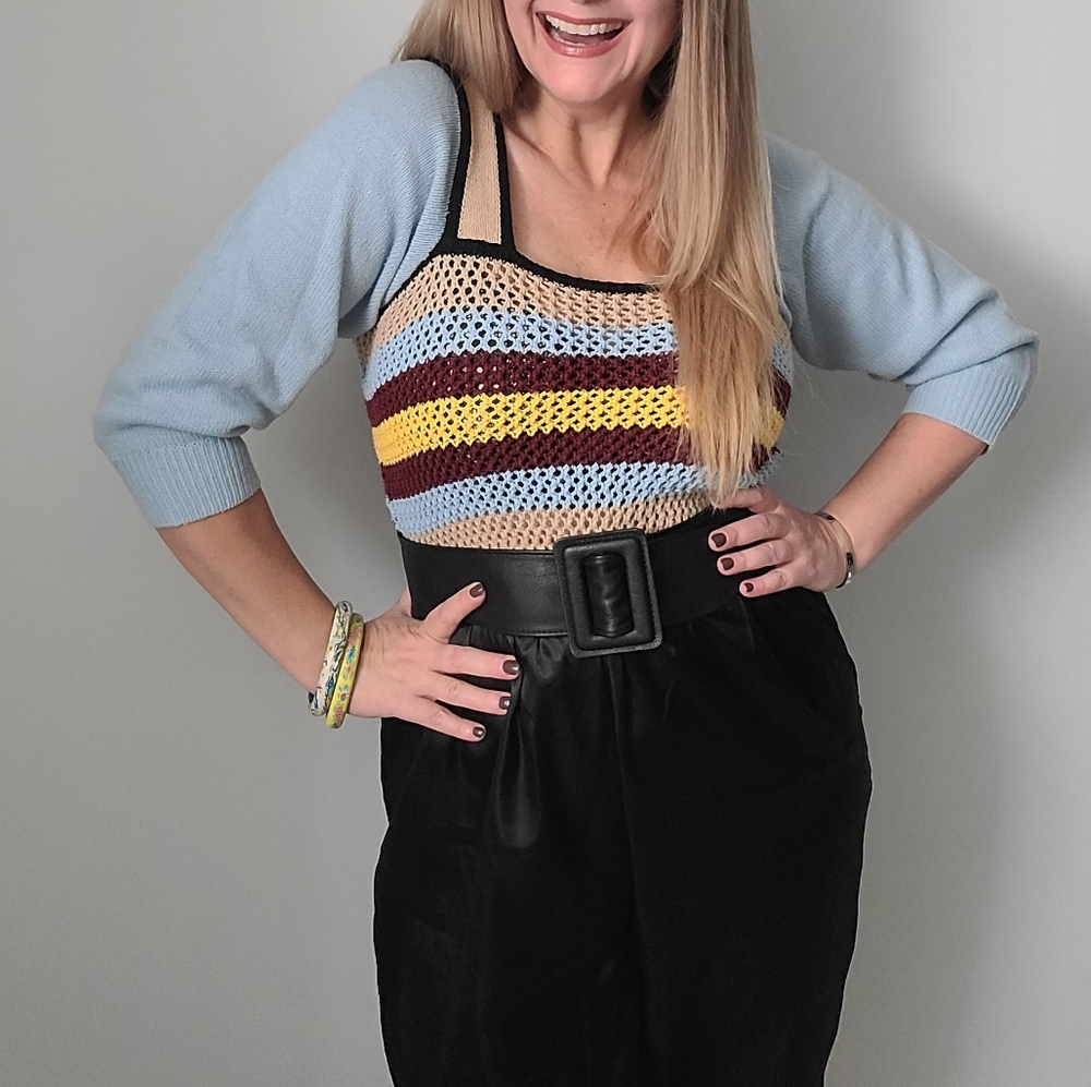 Boho Refashioned Vintage Knit & Satin Jumpsuit (M/L)